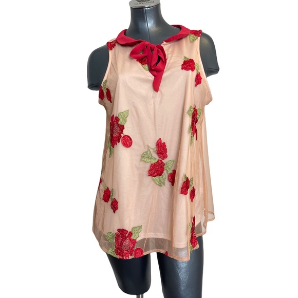 Disney x Lauren Conrad Collab Sleeveless Floral Embroidered Blouse Top Large
